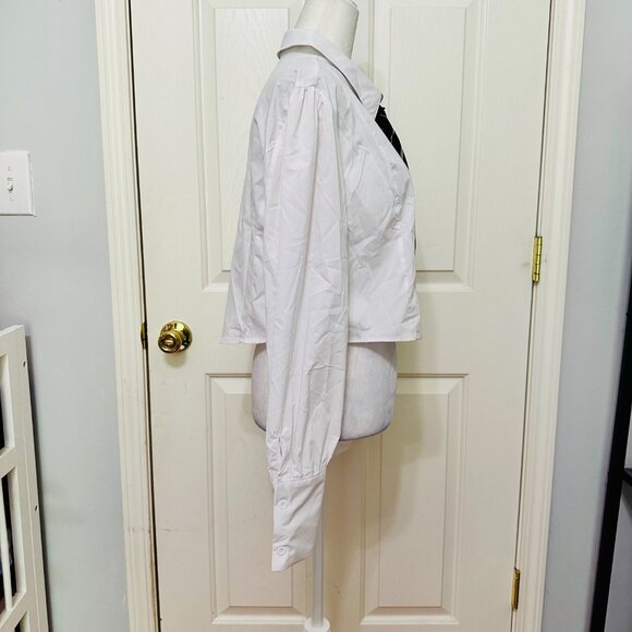 EMERSON LANG CROPPED BUTTON DOWN SHIRT WITH STRIPE TIE JUNIORS XL - Picture 2 of 9